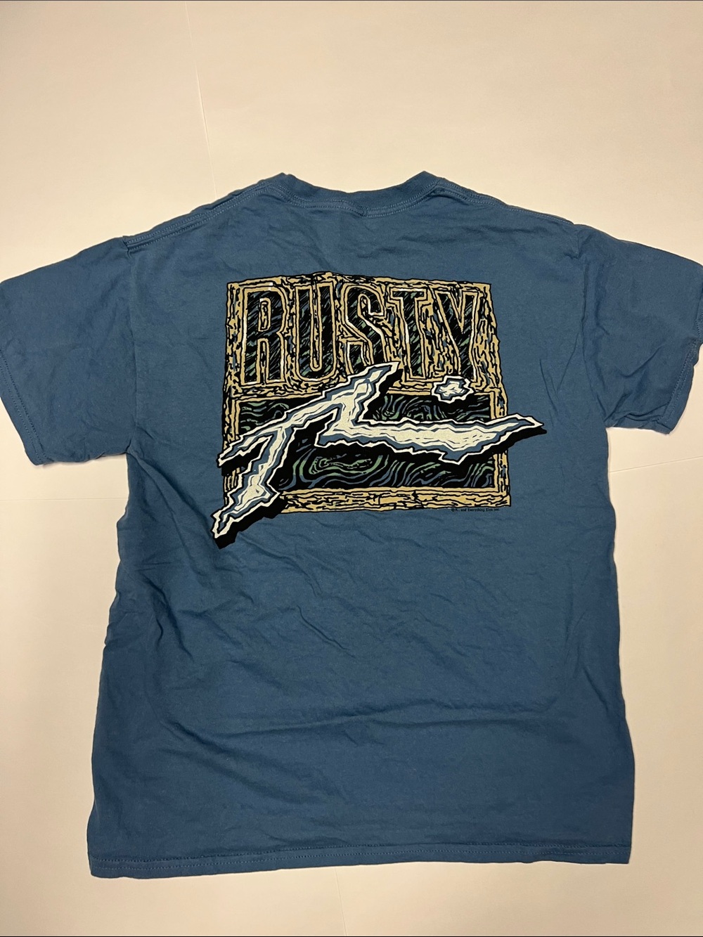 Men's Rusty Short Sleeve Teal Crewneck Logo Tee - Picture 3 of 4